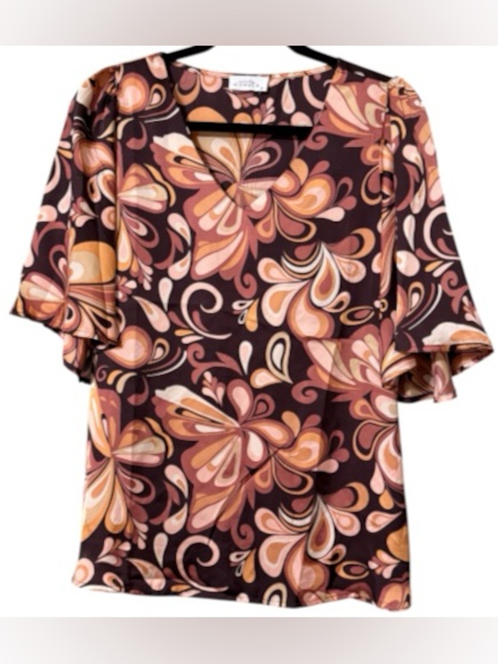 Emily Wonder women’s size medium pullover floral 70’s vibe blouse wide sleeve